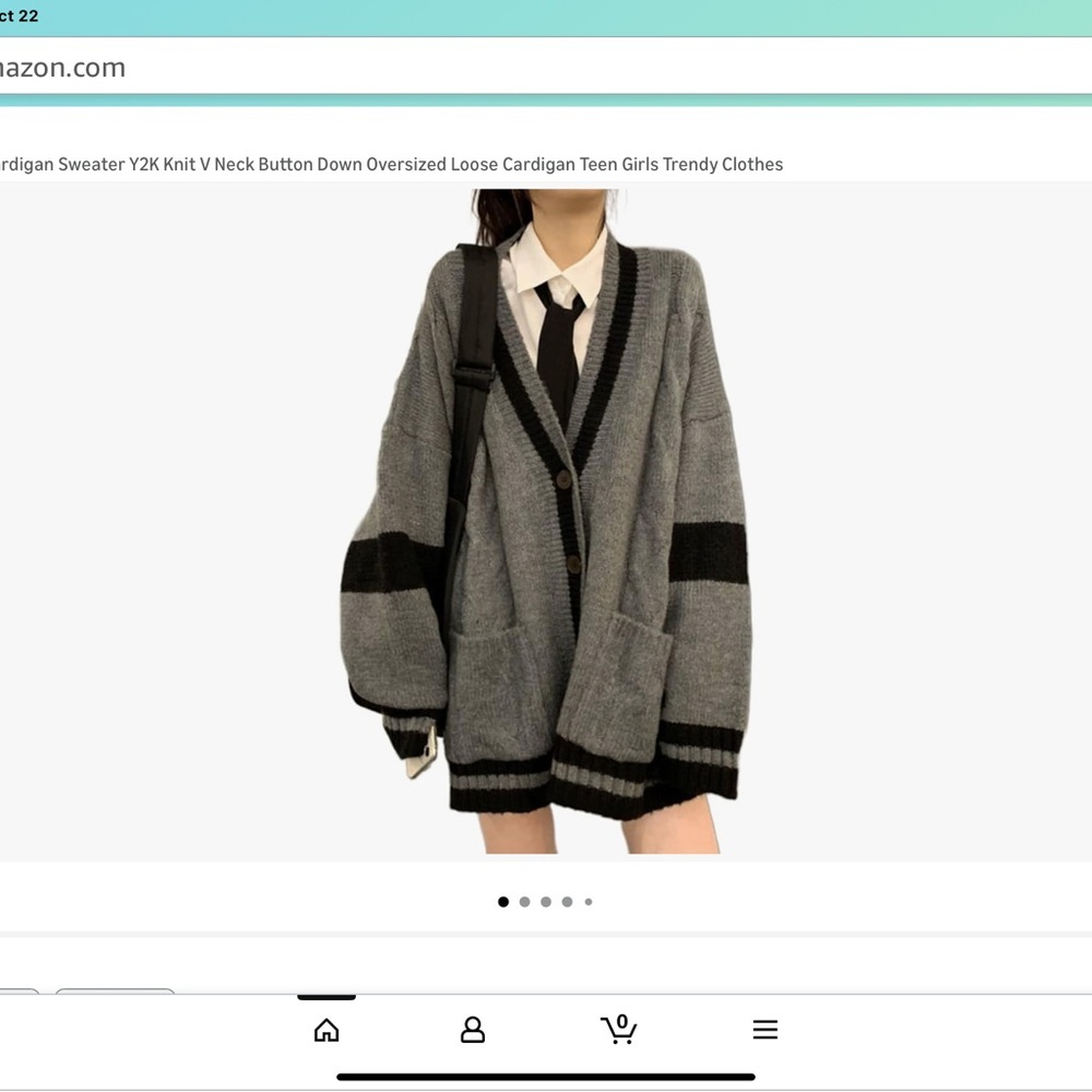 Oversized V-Neck Button Cardigan - Gray with Black Trim